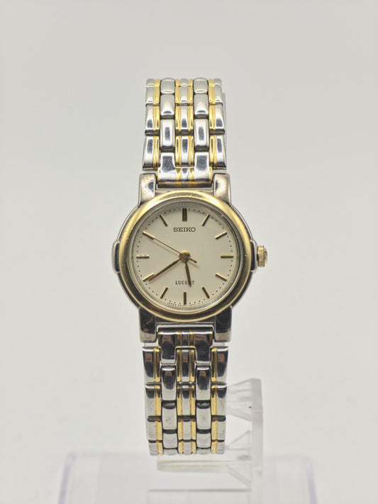 Vintage Seiko Lucent Women's Quartz Two-Tone Dress Watch White Dial Bracelet - 423