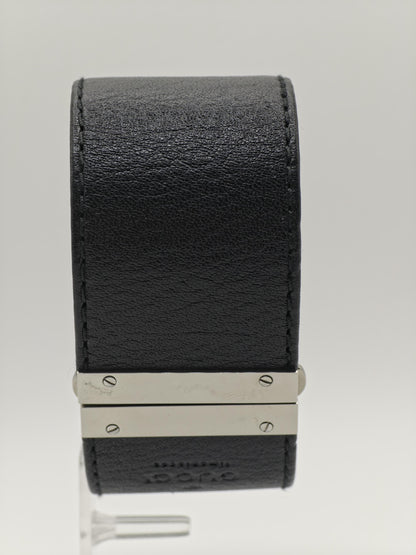 Vintage Gucci Women's Black Dial Wide Leather Cuff Quartz Watch Swiss Made - 424