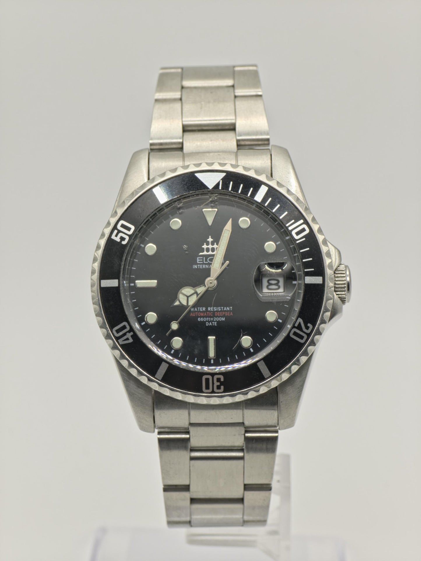 Vintage Elgin International Deep Sea 200M Automatic Men's Diver Watch Black Dial - 428