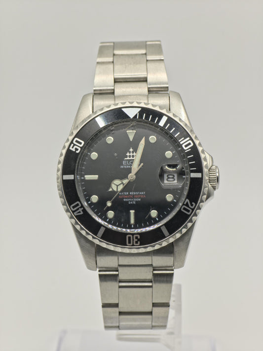Vintage Elgin International Deep Sea 200M Automatic Men's Diver Watch Black Dial - 428