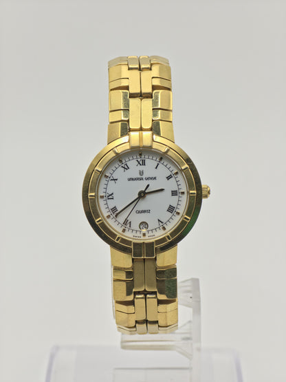 Vintage Universal Genève Women's Quartz White Dial Gold Tone Dress Watch Swiss Made - 433