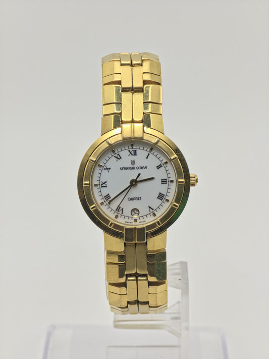 Vintage Universal Genève Women's Quartz White Dial Gold Tone Dress Watch Swiss Made - 433