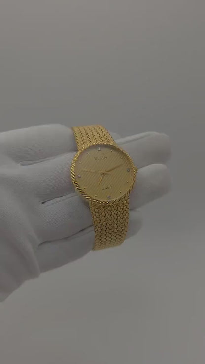 Vintage Elgin FK278 Quartz Gold Tone Unisex Watch Swiss Movement Textured Gold Dial Japan - 5