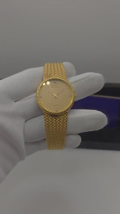 Elgin FK278 Mens Gold Tone Mesh Bracelet Quartz Watch Diamond Markers Vintage Dress Style