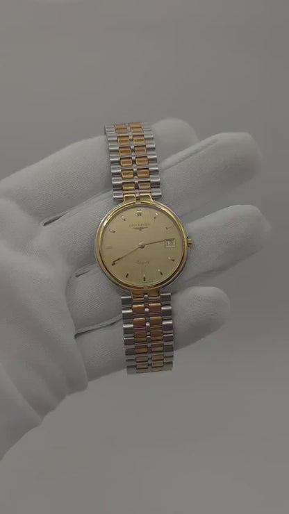 Vintage Longines Quartz Two Tone Watch Swiss Made Date Classic Unisex Bracelet - 18