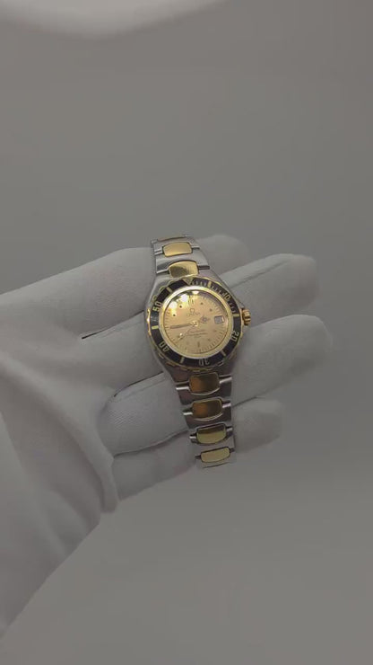 Vintage Omega Seamaster Two Tone Quartz Watch Date Swiss Made Women Diver Style - 14