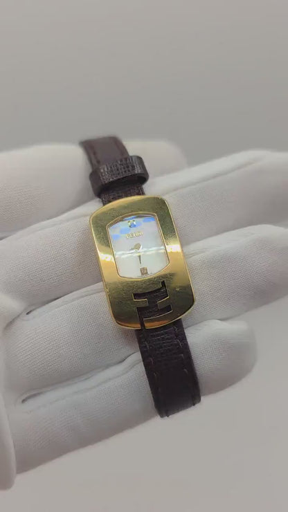 Fendi Women Quartz Watch Gold Tone Case Leather Strap Swiss Made | - 105