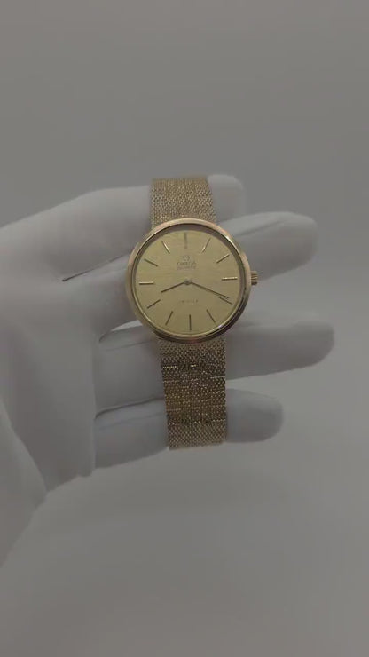 Vintage OMEGA De Ville Watch Gold Tone Quartz Thin Dress Watch Unisex Milanese Mesh Bracelet Minimalist Gift