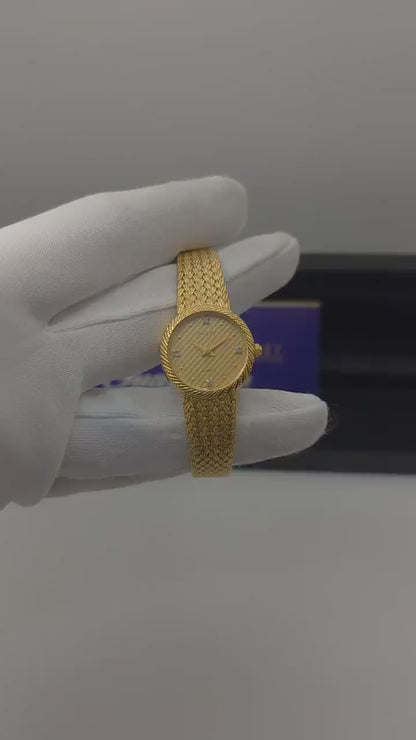 Elgin FK279 Ladies Gold Dress Watch Quartz Mesh Bracelet Diamond Markers Vintage Style Box Guarantee