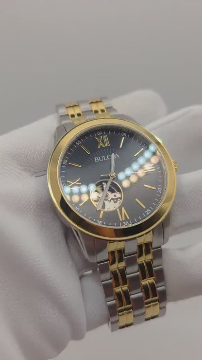 Bulova Men’s Automatic Open Heart Two-Tone Watch 21 Jewels Model 98A168 - 111