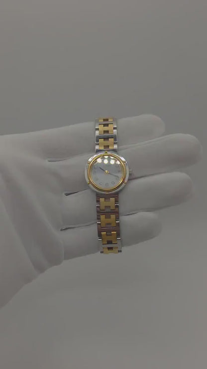 Vintage HERMES PARIS Ladies Watch Two Tone H Link Bracelet Clipper Style Quartz Luxury Swiss Made Gift for Her Anniversary