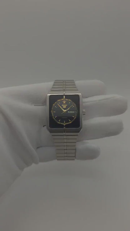 Vintage Seiko 5 Automatic Watch | 1980s Rectangular Stainless Steel, Japan Made