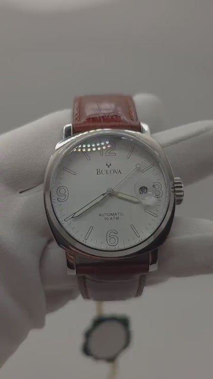 Bulova BVV401 Automatic Men’s Watch 21 Jewels 10 ATM White Dial Brown Leather Strap 49461 | - 31