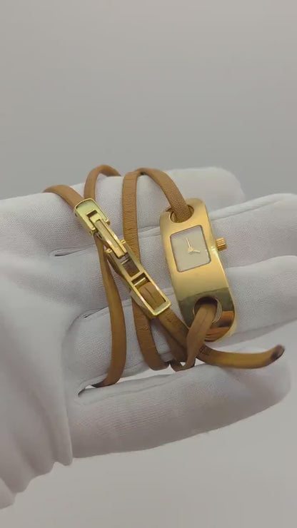 Gucci Women’s Wrap Bracelet Watch | Model 6100L | Gold Dial | Swiss Made | Adjustable Bracelet | Box Included | - 126
