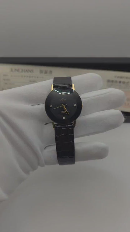 JUNCHANS Astra Quartz – Black Onyx Dial – Gold-Tone Case – Box & Warranty