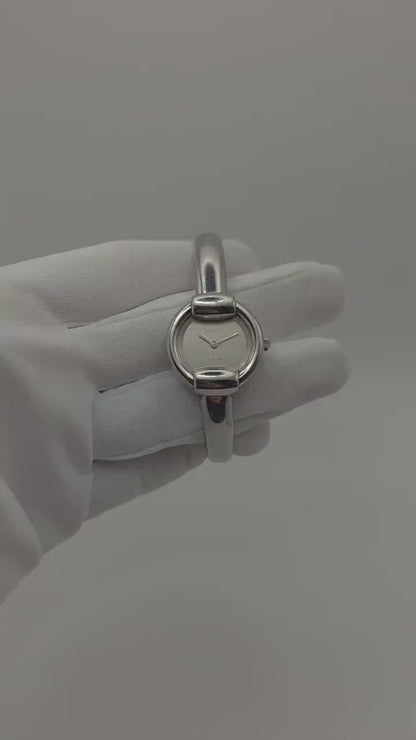 Vintage Gucci 1400L Ladies Bangle Watch | Swiss Made Silver-Tone Oval Case | Minimalist Luxury Design | Quartz Dress Timepiece