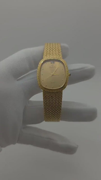 Vintage Elgin Gold-Tone Dress Watch | Swiss Quartz, Engraved Case