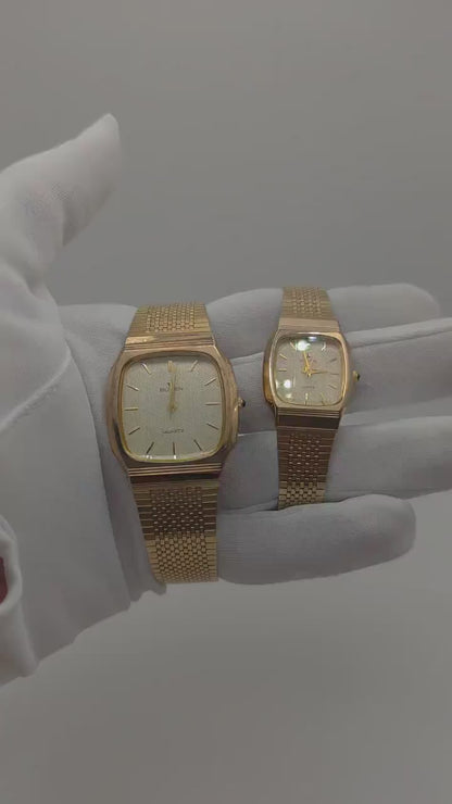 Vintage Buren Couple Watch Set | Gold-Tone Swiss Quartz Timepiece