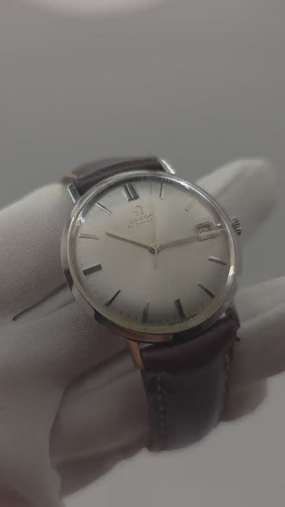 Omega Automatic Stainless Steel Date Silver Dial Leather Strap Men Vintage | - 85