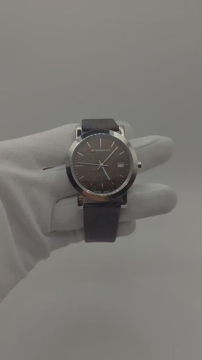 Burberry BU1775 Men's Swiss Watch: Check Dial, Leather Strap, Date