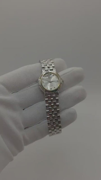 Vintage Elgin Ladies Platinum-Tone Watch | Diamond-Style Bezel & Markers | Swiss Quartz | Elegant Dress Timepiece