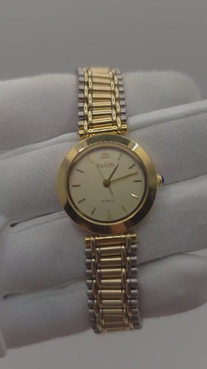 Elgin Quartz Watch Ref. FK238 Two Tone Stainless Steel Bracelet Women Vintage | - 47
