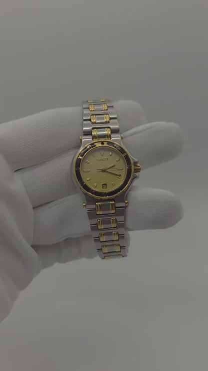 Gucci 9700L Two-Tone Ladies Watch – Gold Dial – Swiss Quartz – Date – Vintage Luxury