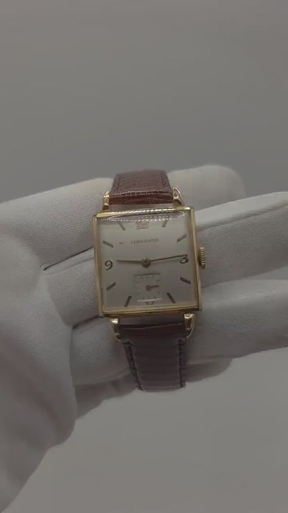 Longines Vintage Mechanical Watch Small Seconds Gold Tone Case Brown Leather Strap Men | - 45