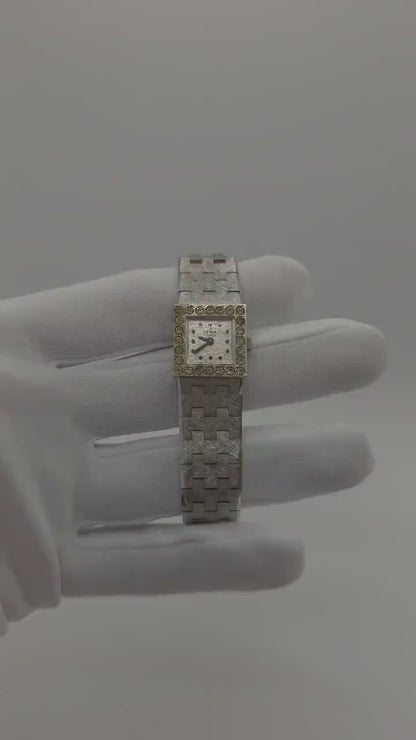 Vintage YEMA Watch Ladies Square Case Stone Accent Mesh Bracelet Silver Tone French Swiss Made Dress Watch