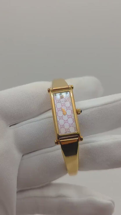 Gucci 1500L Women’s Swiss Quartz Watch Gold Tone Pink GG Dial | - 107