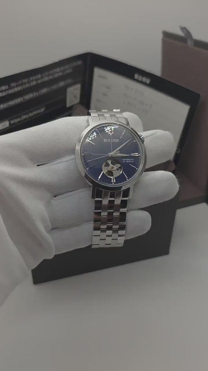 Bulova Automatic Watch, Stainless Steel, Blue Open Heart - Model 96A320 (Box & Papers)
