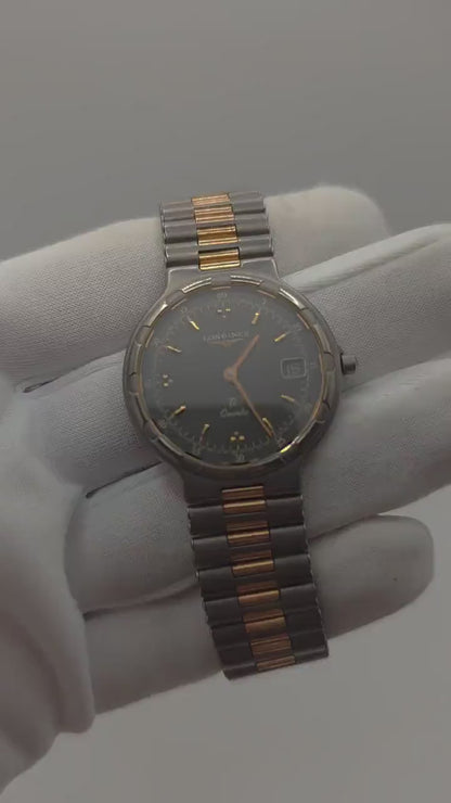 Longines Conquest Titanium Quartz Watch 10ATM Date Two Tone Bracelet Unisex Vintage | - 55