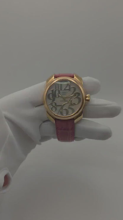OSSO ITALY Automatic mens Watch – Gold Case, Pink Leather Strap, Box & Warranty