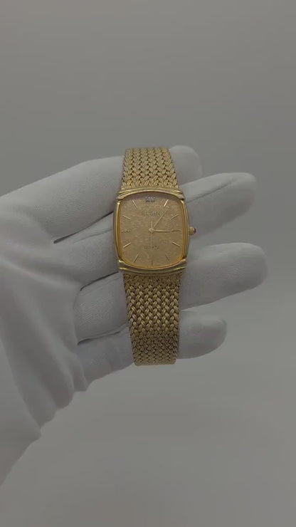 Vintage Elgin Gold-Tone Watch | Swiss Quartz, Hammered Dial