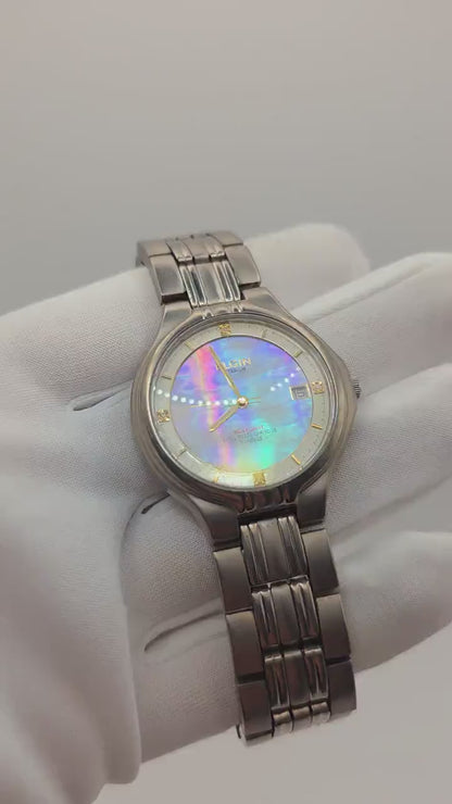 Elgin Titanium Solar Drive Watch | Model FK 1066 C | Mother of Pearl Dial | Unisex | Diamonds | - 119