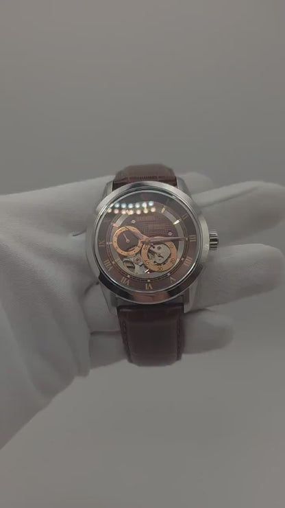 Bulova 96A120 Automatic Skeleton Watch Brown Dial Open Heart Leather Strap Japan Movt - 6