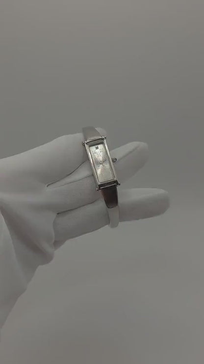 Gucci 1500L Womens Silver Bangle Watch Swiss Made Quartz GG Monogram Dial With Box And Warranty