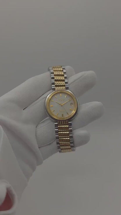 Aureole Vintage Unisex Watch – Gold & Silver Two-Tone – Swiss Quartz – Date Window – Classic Oval Design