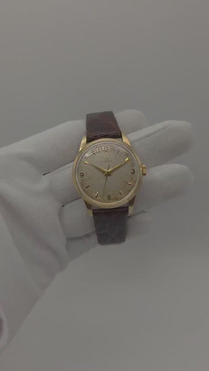Vintage Omega Manual Wind Watch Gold Tone Patina Dial Classic Swiss Made Leather Strap - 8