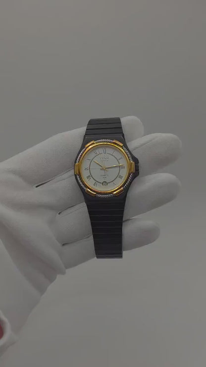 Vintage Yema Paris Watch | Black & Gold Tone, Oval Dial, Rope Bezel