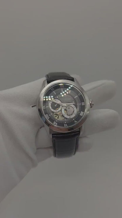 Bulova 96A135 Automatic Skeleton Watch Black Dial Roman Numerals Leather Strap Mens - 9