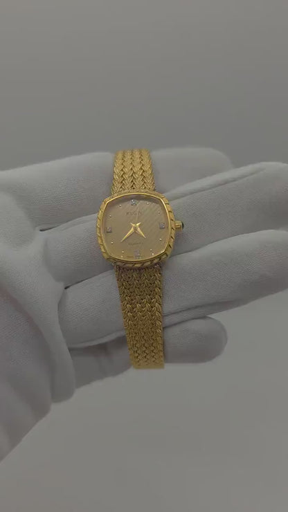 Elgin FK267 – Vintage Swiss Ladies’ Watch – Gold-Tone Weave Bracelet – Diamond-Style Indices – Quartz