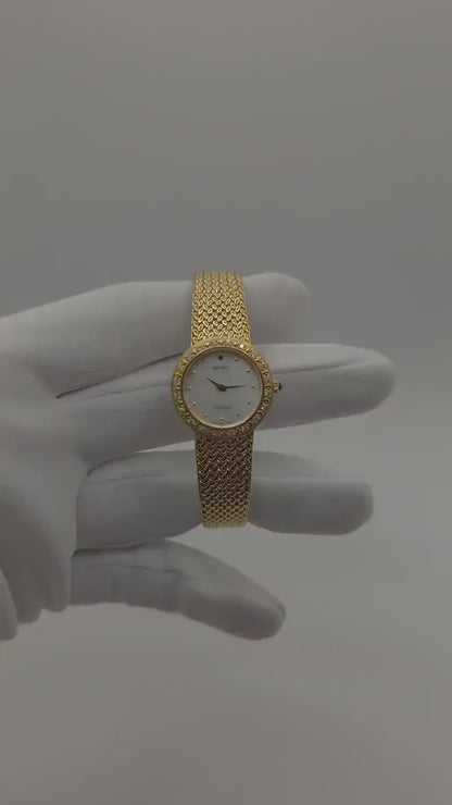 Vintage SEIKO Excelsior Ladies Watch: Gold Tone Diamond, Mother of Pearl
