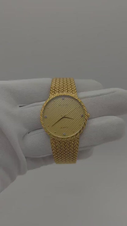 Vintage Elgin FK278 Quartz Gold Tone Unisex Watch Swiss Movement Textured Dial Japan - 2