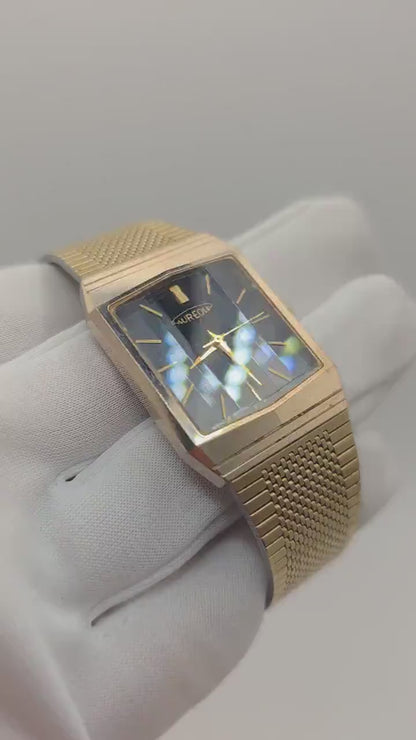 Aureole SW206 81142 Gold Tone Black Dial mens Quartz Watch | - 187