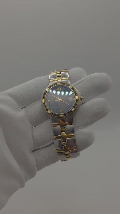 Elgin FK535-A Opal Dial Ladies Watch – Two-Tone Steel – Diamond Accent Bezel – Swiss Quartz Vintage