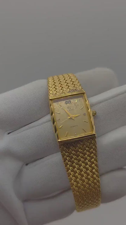 Elgin Gold-Tone Quartz Wristwatch Stainless Steel Mesh Bracelet Women Vintage | - 84
